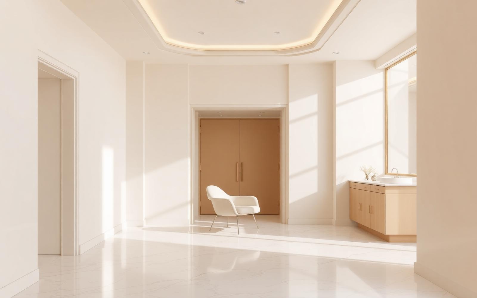 Interior minimalista de clínica médica de alto padrão
